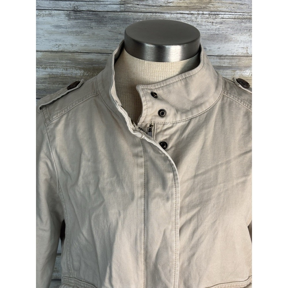 Talbots Refined Twill Utility Jacket Beige Petite M Military Safari Style Cotton - Picture 2 of 10